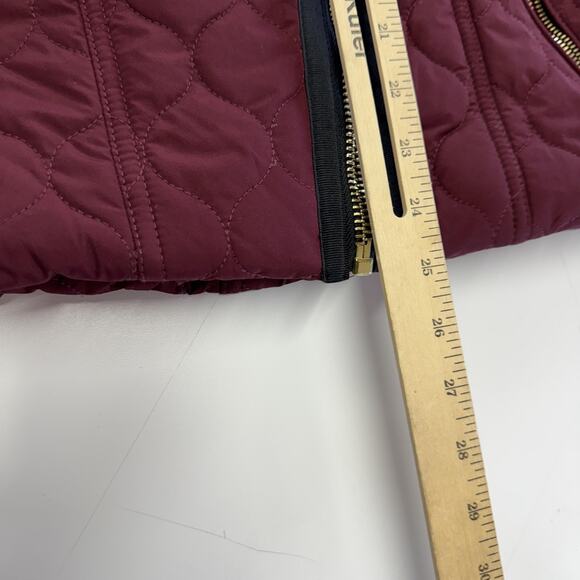 Guess Jacket Womens Small Burgundy Quilted Sherpa Collar Moto Asym Gold Zips - Picture 8 of 9